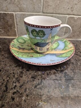 Vintage Sango Green Acres Tea / Coffee Cup and Saucer Set 1995